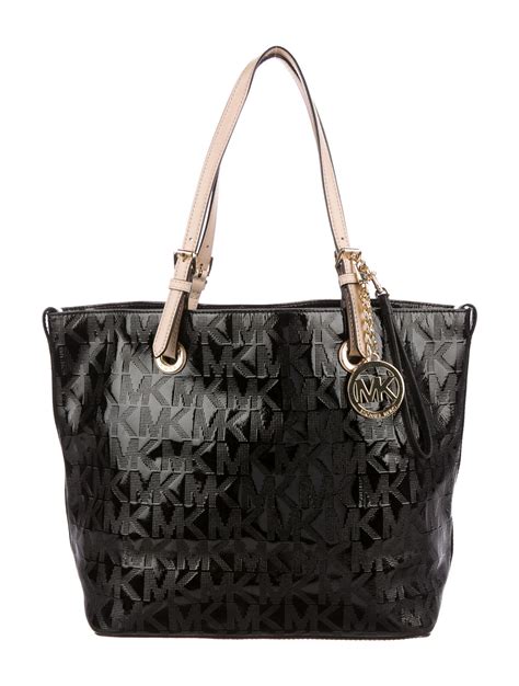 grey michael kors tote leather|Michael Kors black patent tote.